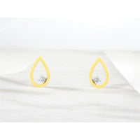 14K Yellow Gold Open Teardrop Stud Earrings with Prong-Set Round Diamonds - 0.03 Carat Total Diamond Weight - Royal Jewelry