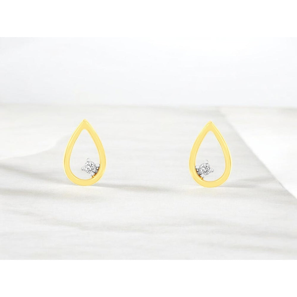 14K Yellow Gold Open Teardrop Stud Earrings with Prong-Set Round Diamonds - 0.03 Carat Total Diamond Weight - Royal Jewelry