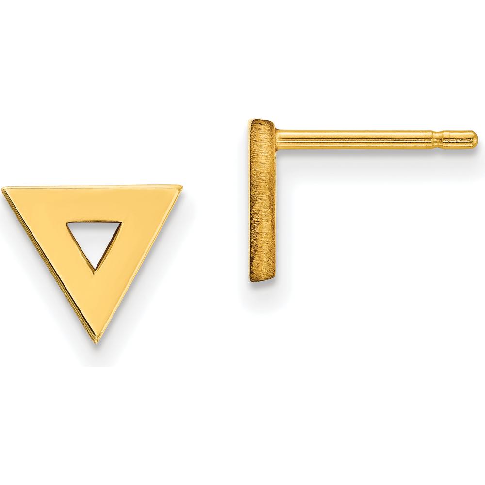 14K Yellow Gold Open Triangle Post Earrings - Sleek and Polished Geometric Design by Oro Pregiato