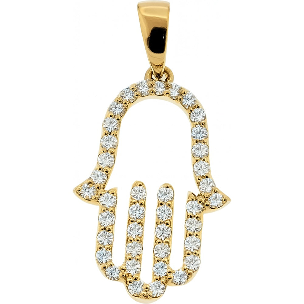 14K Yellow Gold Open-Work Hamsa Pendant with Prong-Set Round Diamonds - 0.46 Carat Total Diamond Weight by Auriventus