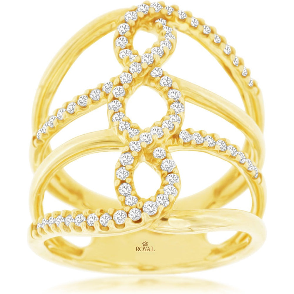 14K Yellow Gold Open Work Vines Ring with Pave Set Round Diamonds - 0.50 Carat Total Diamond Weight - Royal Jewelry