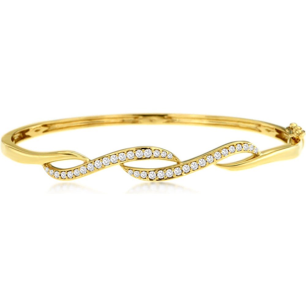 14K Yellow Gold Open Woven Bangle Bracelet with Bead-Set Round Diamonds - 0.48 Carat Total Diamond Weight - Royal Jewelry