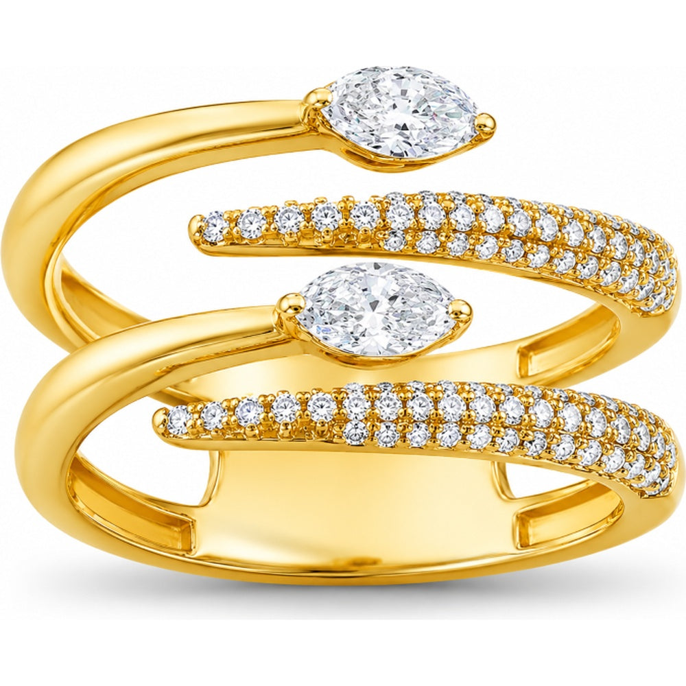 14K Yellow Gold Open Wrap Fashion Ring with Prong-Set Marquise and Pavé Round Diamonds - 0.74 Carat Total Diamond Weight by Auriventus