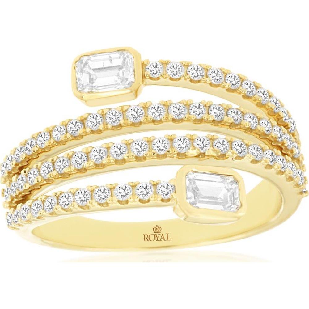 14K Yellow Gold Open Wrap Ring with 1.00 Carat Total Weight Emerald Cut and Pavé Round Diamonds - Royal Jewelry