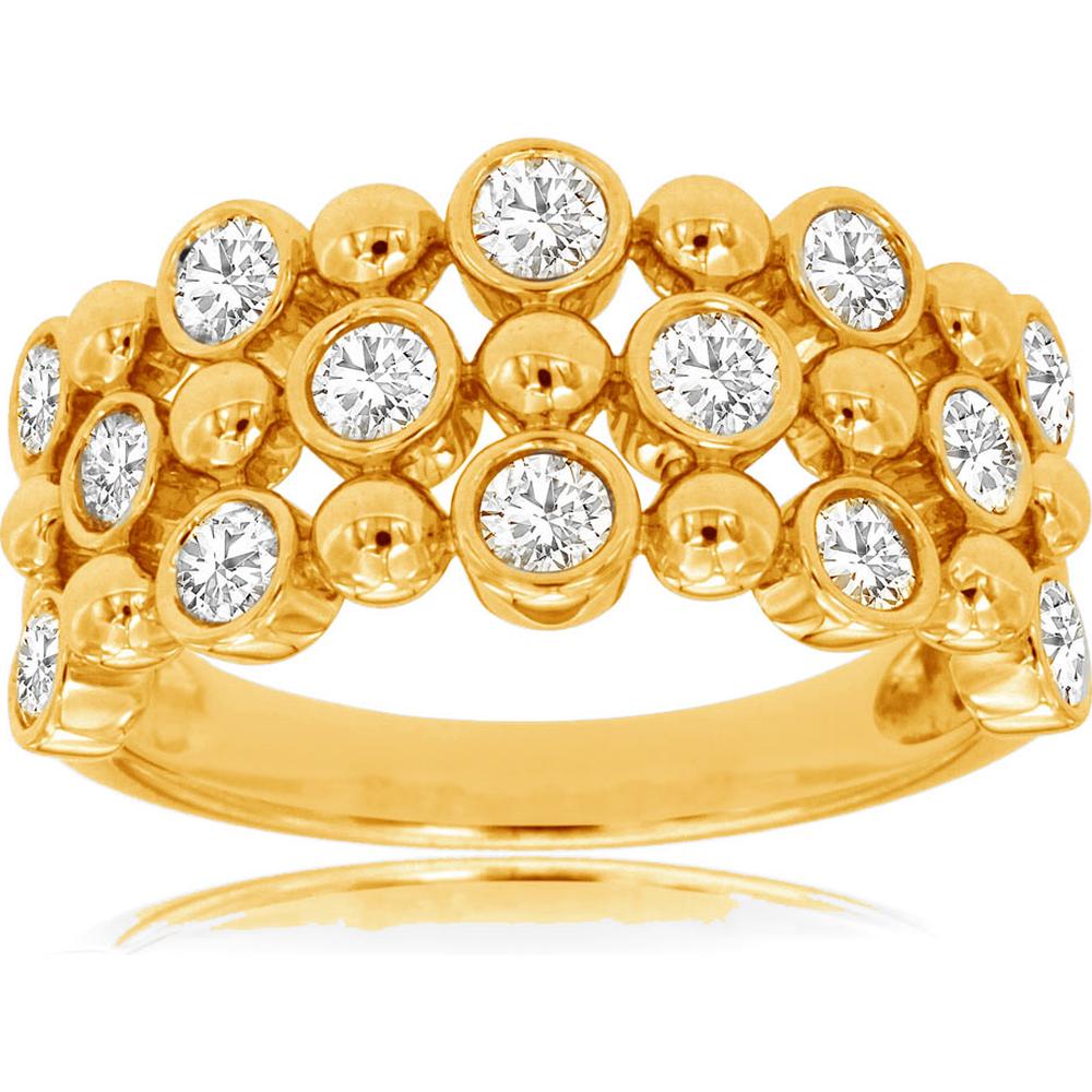 14K Yellow Gold Openwork Band Ring with Bezel-Set Round Diamonds - 0.75 Carat Total Diamond Weight - Royal Jewelry