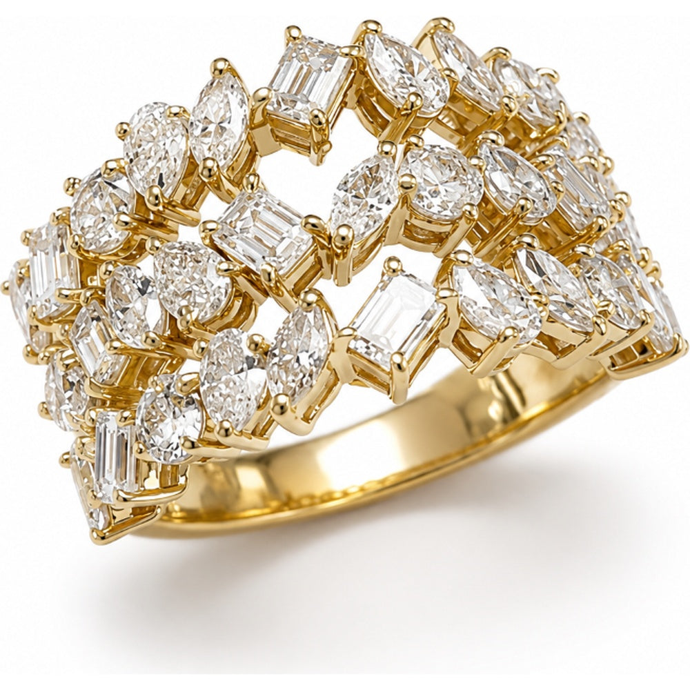 14K Yellow Gold Openwork Fashion Ring with Mixed Cut Round, Marquise, Pear, and Emerald Diamonds - 3.35 Carat Total Diamond Weight by Auriventus