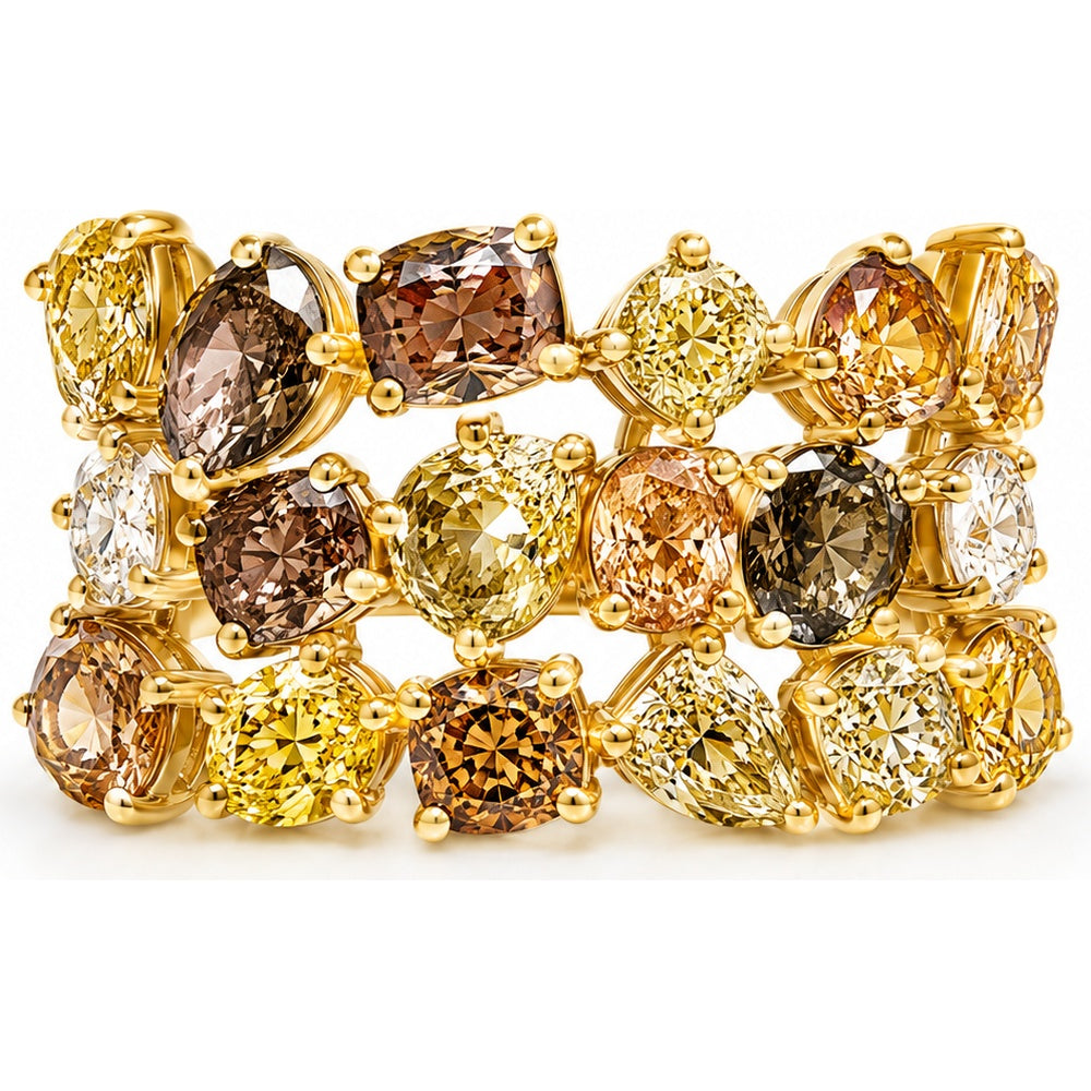 14K Yellow Gold Openwork Fashion Ring with Mixed Fancy Color Diamonds - 4.15 Carat Total Diamond Weight by Auriventus