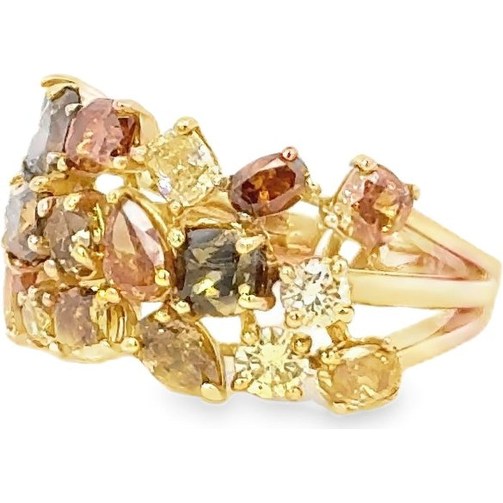 14K Yellow Gold Openwork Fashion Ring with Mixed Fancy Color Diamonds - 4.15 Carat Total Diamond Weight by Auriventus