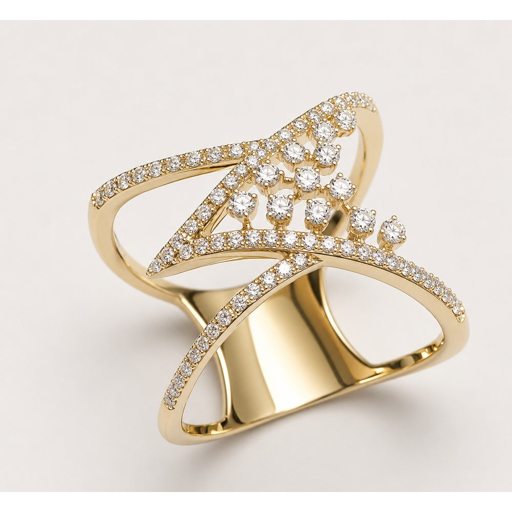 14K Yellow Gold Openwork Fashion Ring with Prong and Pavé Set Round Diamonds - 0.52 Carat Total Diamond Weight by Auriventus