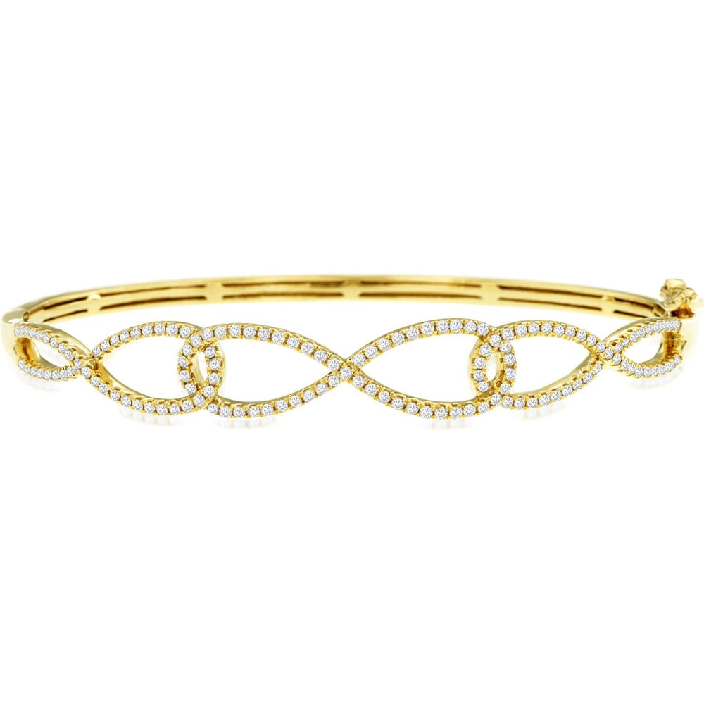 14K Yellow Gold Openwork Infinity Loop Bangle with Pavé Set Round Diamonds - 0.73 Carat Total Diamond Weight - Royal Jewelry