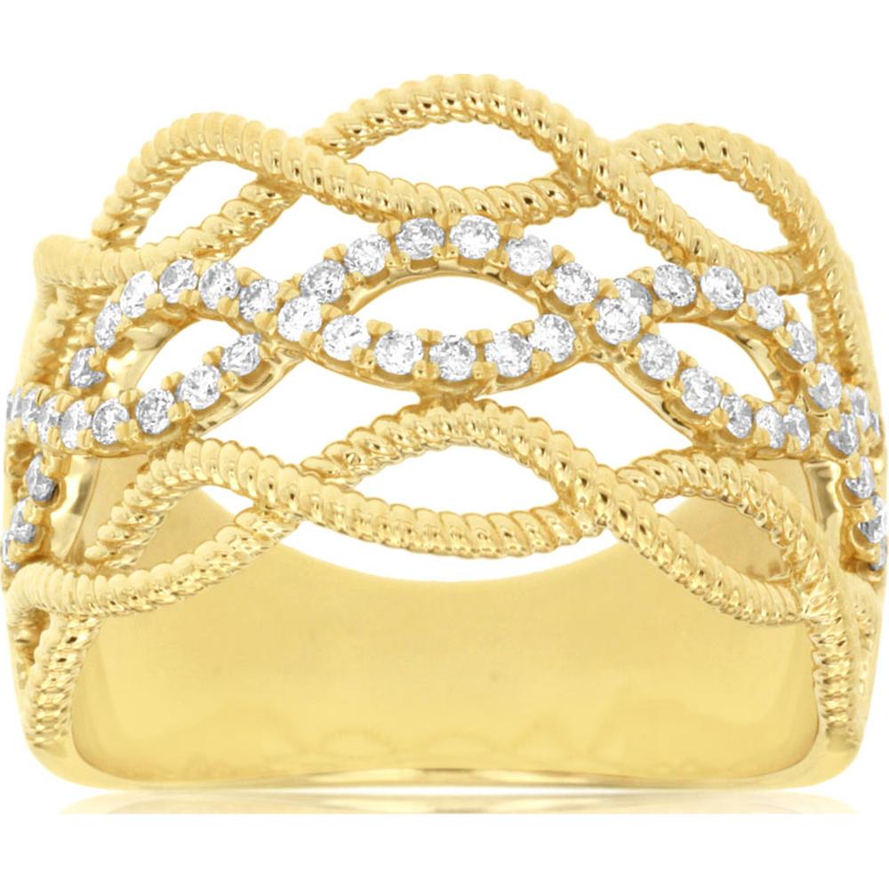14K Yellow Gold Openwork Lattice Ring with Round Brilliant Diamonds - 0.33 Carat Total Diamond Weight - Royal Jewelry