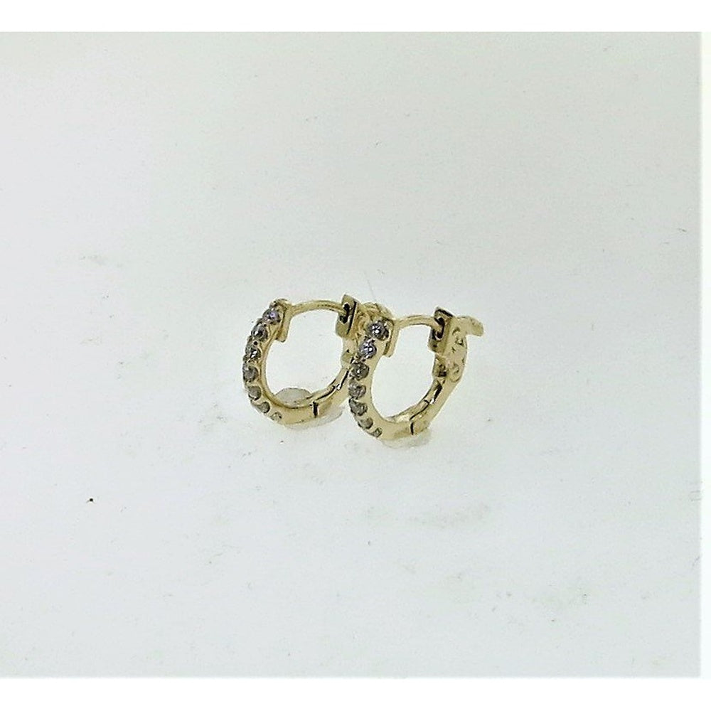 14K Yellow Gold Openwork Milgrain Huggie Earrings with Round Diamonds - 0.30 Carat Total Diamond Weight by Auriventus