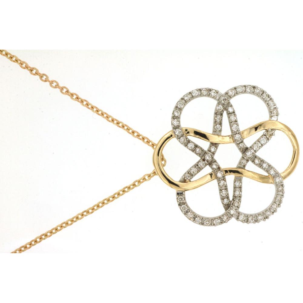 14K Yellow Gold Openwork Motif Pendant Necklace with Round Diamonds - 0.25 Carat Total Diamond Weight - Royal Jewelry