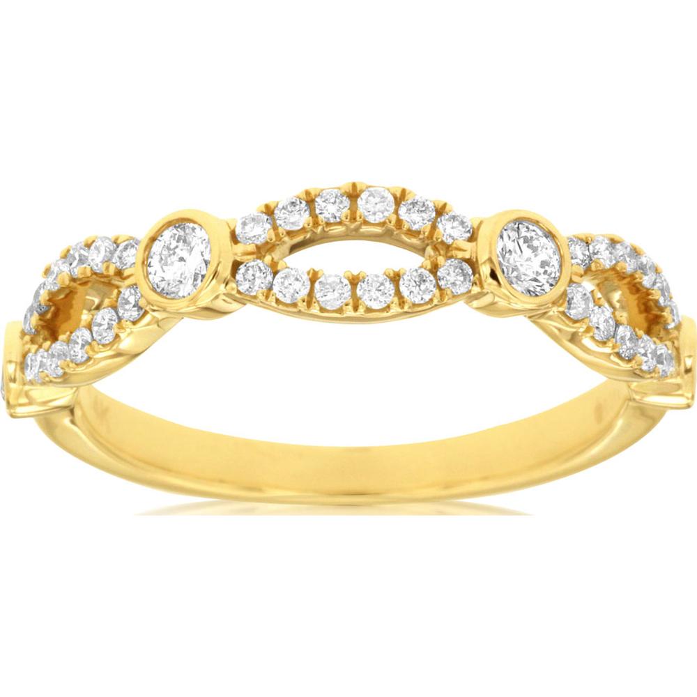 14K Yellow Gold Openwork Ring with Bezel Set Round Diamonds - 0.47 Carat Total Diamond Weight - Royal Jewelry