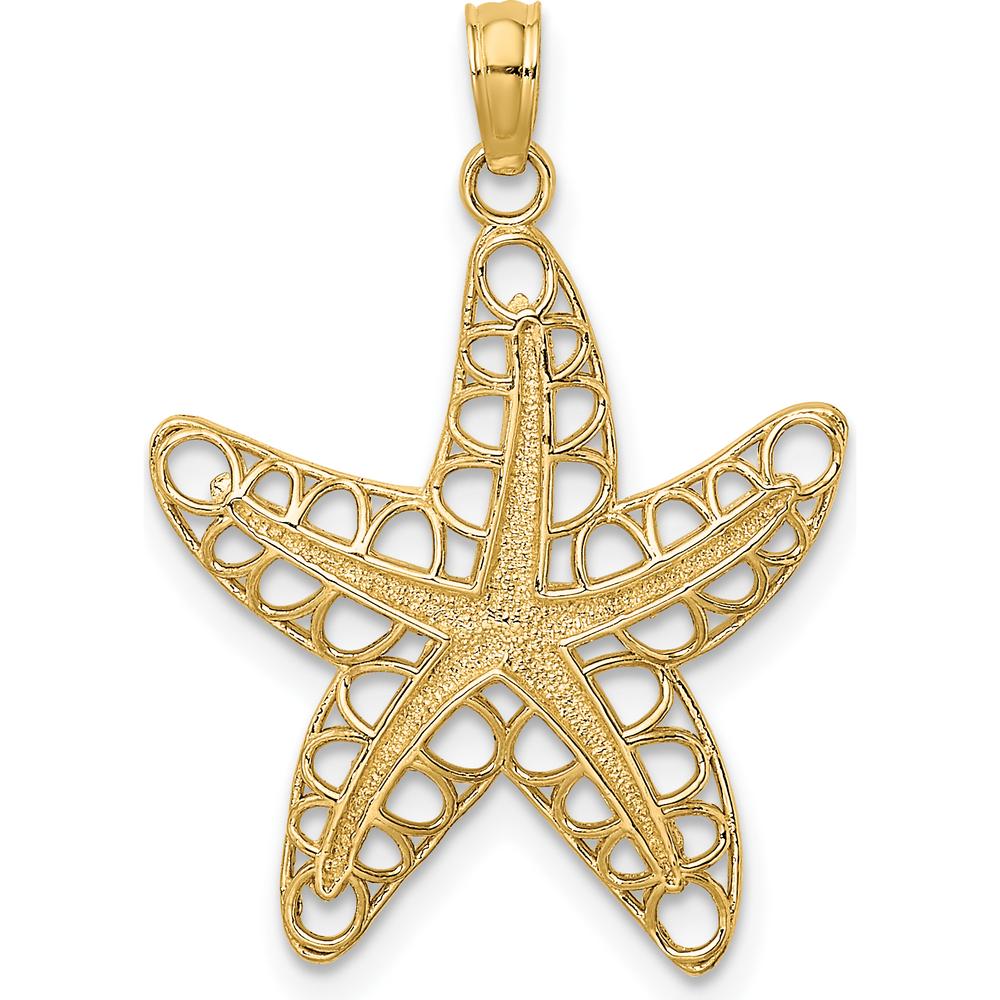 14K Yellow Gold Openwork Starfish Pendant with Textured Center - 26mm by Oro Pregiato
