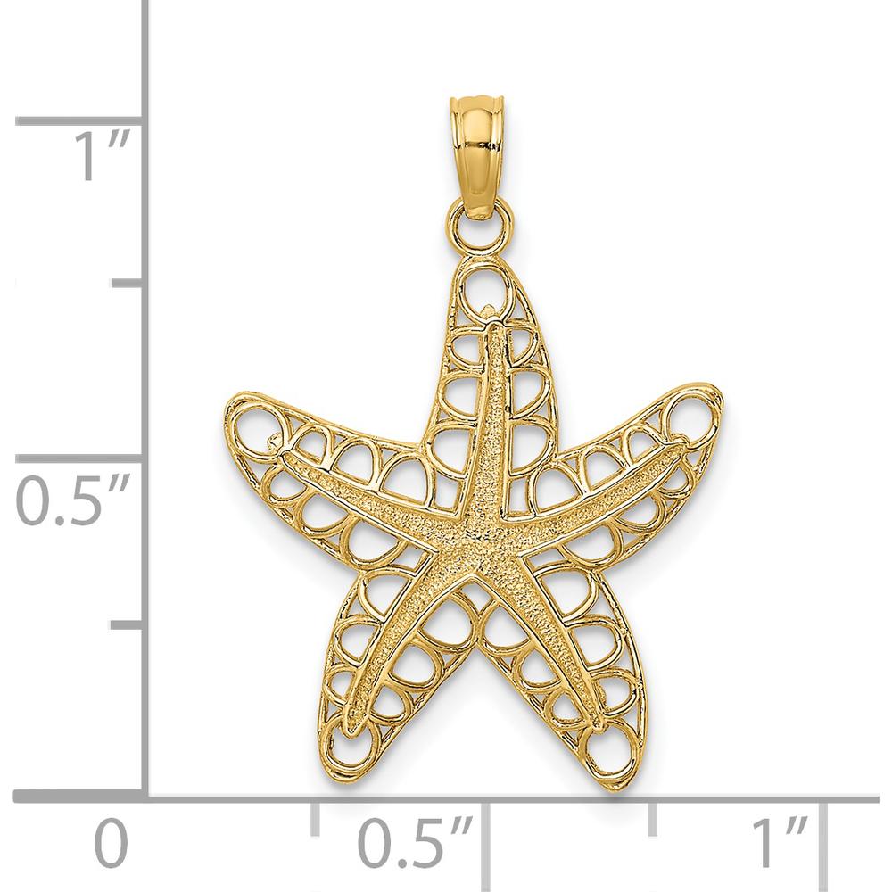 14K Yellow Gold Openwork Starfish Pendant with Textured Center - 26mm by Oro Pregiato
