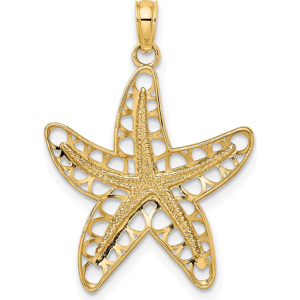 14K Yellow Gold Openwork Starfish Pendant with Textured Center - 26mm by Oro Pregiato