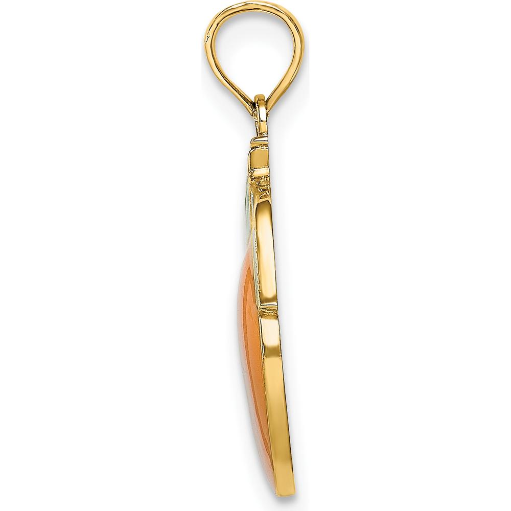 14K Yellow Gold Orange and Green Enameled Orange Charm with Stem and Leaf - Polished Finish by Oro Pregiato