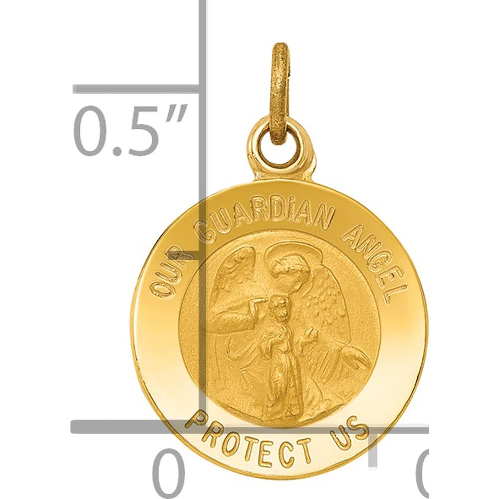 14K Yellow Gold Our Guardian Angel Medal Charm - Polished and Satin Finish by Oro Pregiato