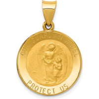 14K Yellow Gold "Our Guardian Angel" Medal Charm with Satin Finish and Hollow Design by 0