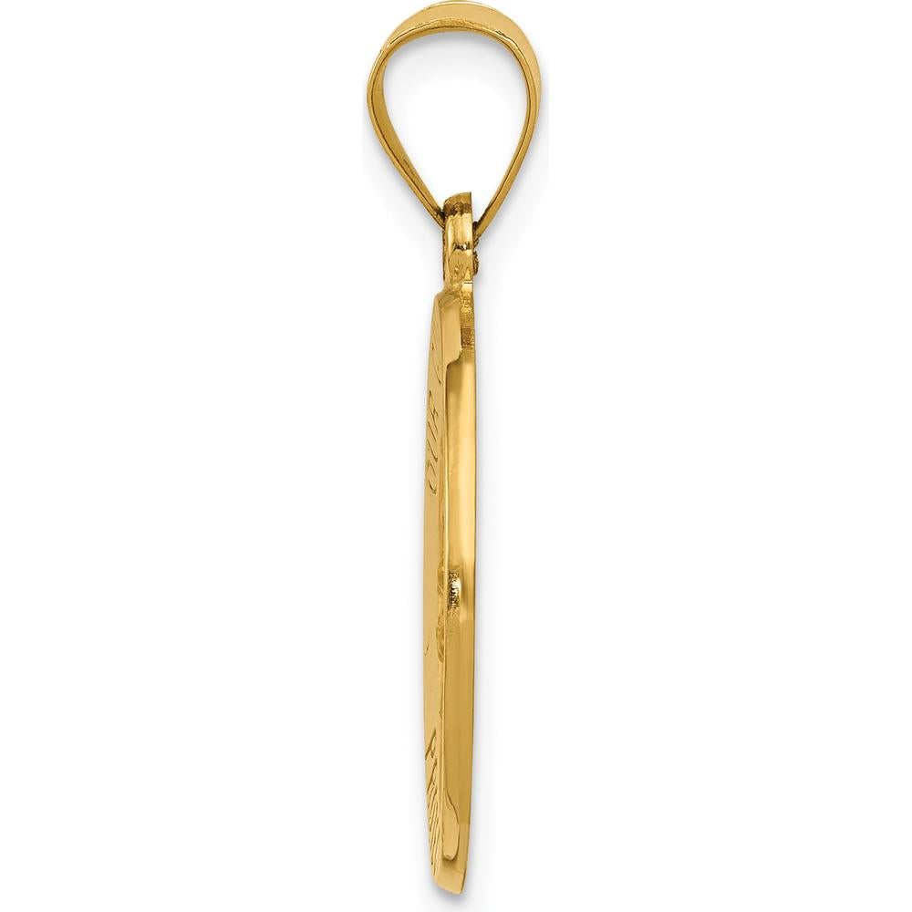 14K Yellow Gold "Our Guardian Angel" Medal Charm with Satin Finish and Hollow Design by 0