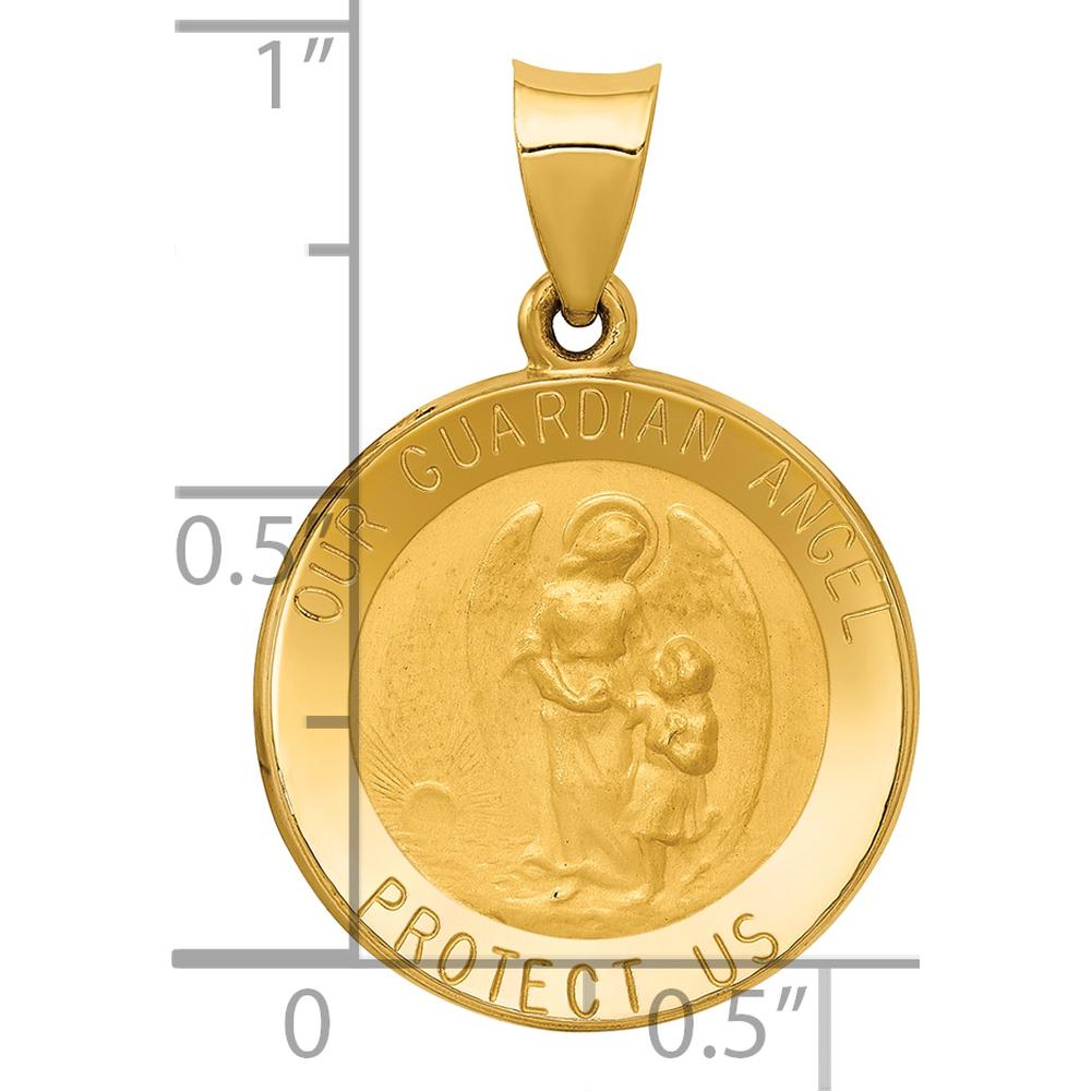 14K Yellow Gold "Our Guardian Angel" Medal Charm with Satin Finish and Hollow Design by 0