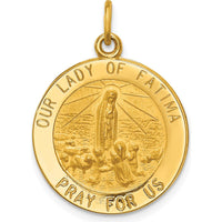14K Yellow Gold Our Lady of Fatima Round Pendant with Polished and Satin Finish by Oro Pregiato