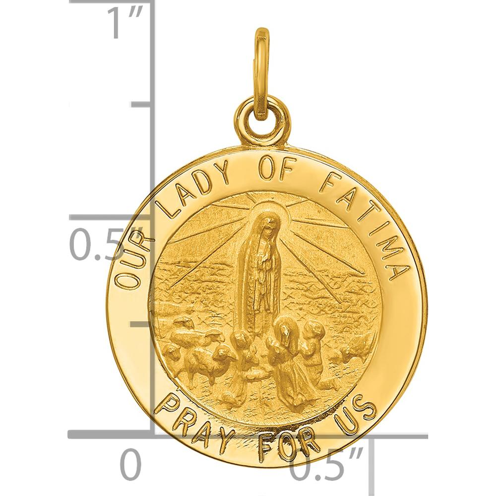 14K Yellow Gold Our Lady of Fatima Round Pendant with Polished and Satin Finish by Oro Pregiato
