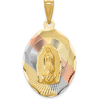 14K Yellow Gold Our Lady of Guadalupe Diamond-Cut Pendant with Rose and White Rhodium Accents - 41.6mm Length by Oro Pregiato