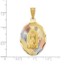 14K Yellow Gold Our Lady of Guadalupe Diamond-Cut Pendant with Rose and White Rhodium Accents - 41.6mm Length by Oro Pregiato