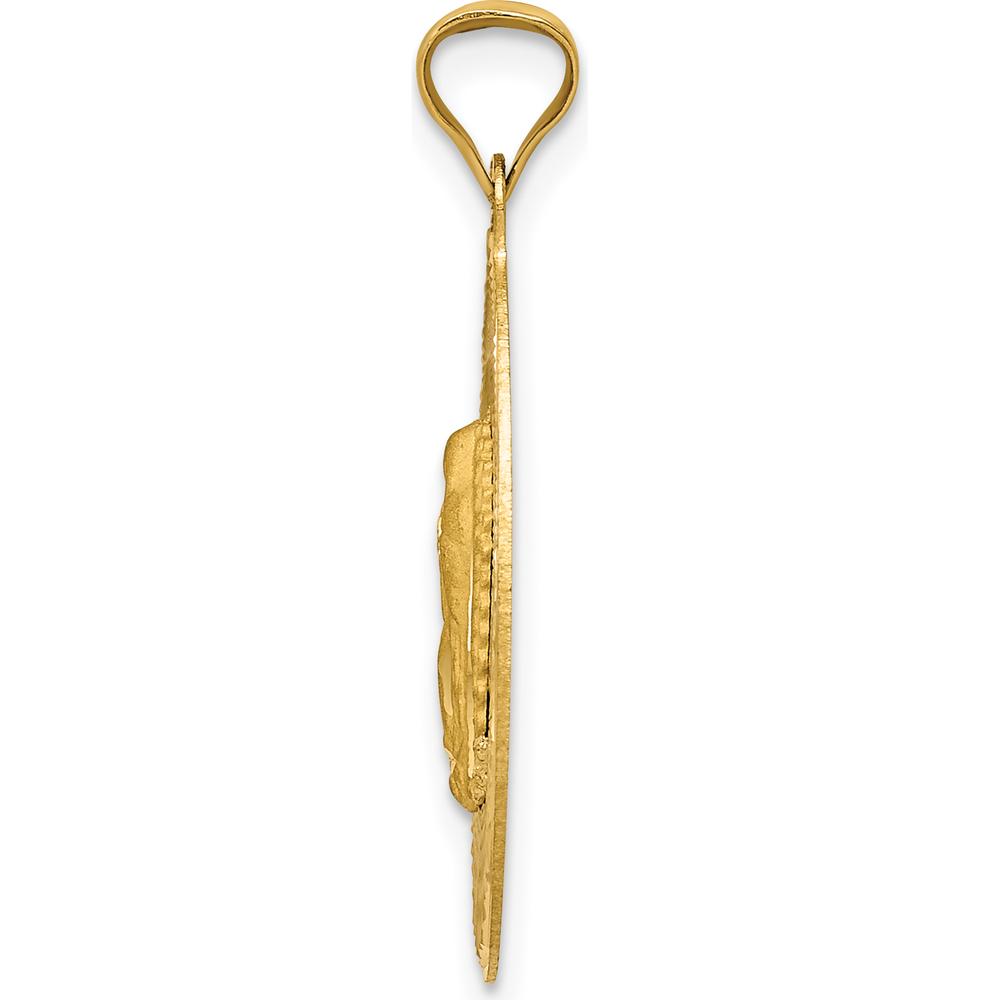 14K Yellow Gold Our Lady of Guadalupe Diamond-Cut Pendant with Rose and White Rhodium Accents by Oro Pregiato