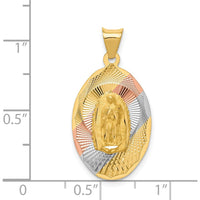 14K Yellow Gold Our Lady of Guadalupe Diamond-Cut Pendant with Rose and White Rhodium Accents by Oro Pregiato