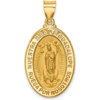 14K Yellow Gold Our Lady Of Guadalupe Hollow Oval Pendant - Polished & Satin Finish by Oro Pregiato