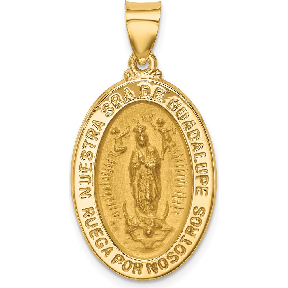 14K Yellow Gold Our Lady Of Guadalupe Hollow Oval Pendant - Polished & Satin Finish by Oro Pregiato
