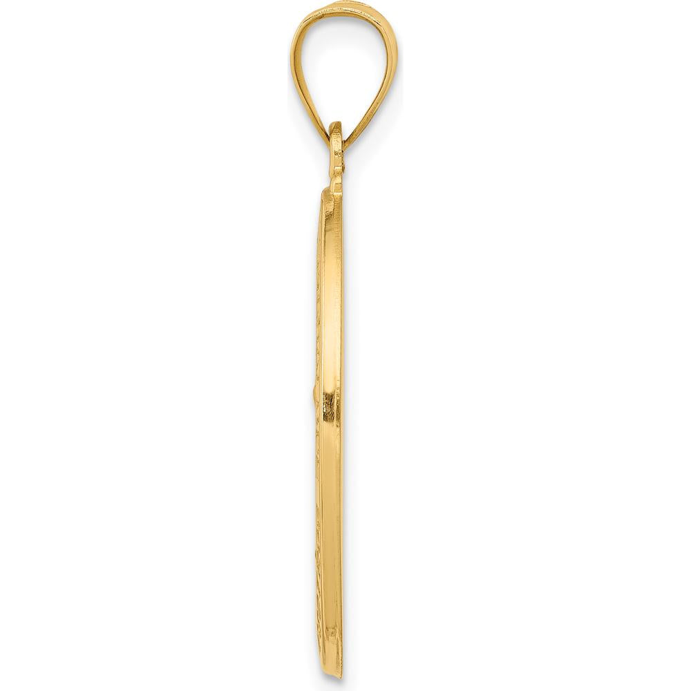 14K Yellow Gold Our Lady Of Guadalupe Hollow Oval Pendant - Polished & Satin Finish by Oro Pregiato