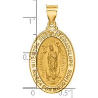 14K Yellow Gold Our Lady Of Guadalupe Hollow Oval Pendant - Polished & Satin Finish by Oro Pregiato