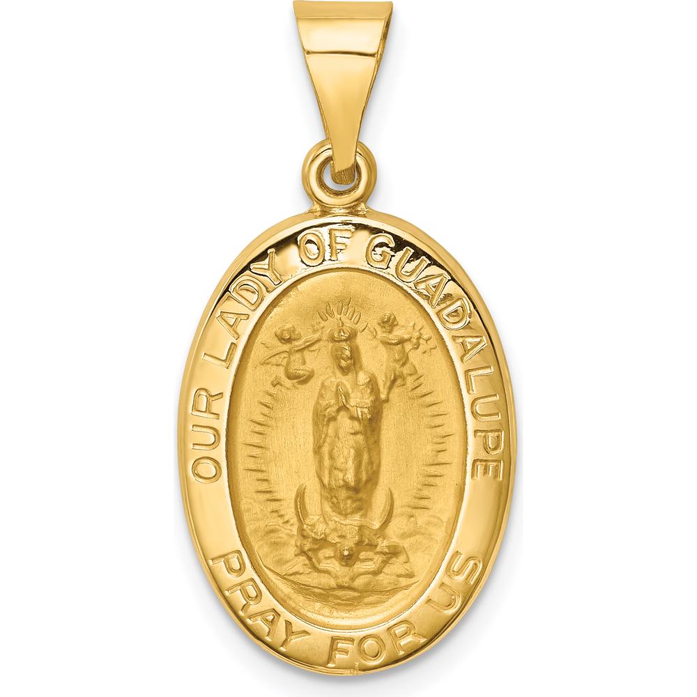 14K Yellow Gold Our Lady of Guadalupe Hollow Pendant with Polished and Satin Finish by Oro Pregiato