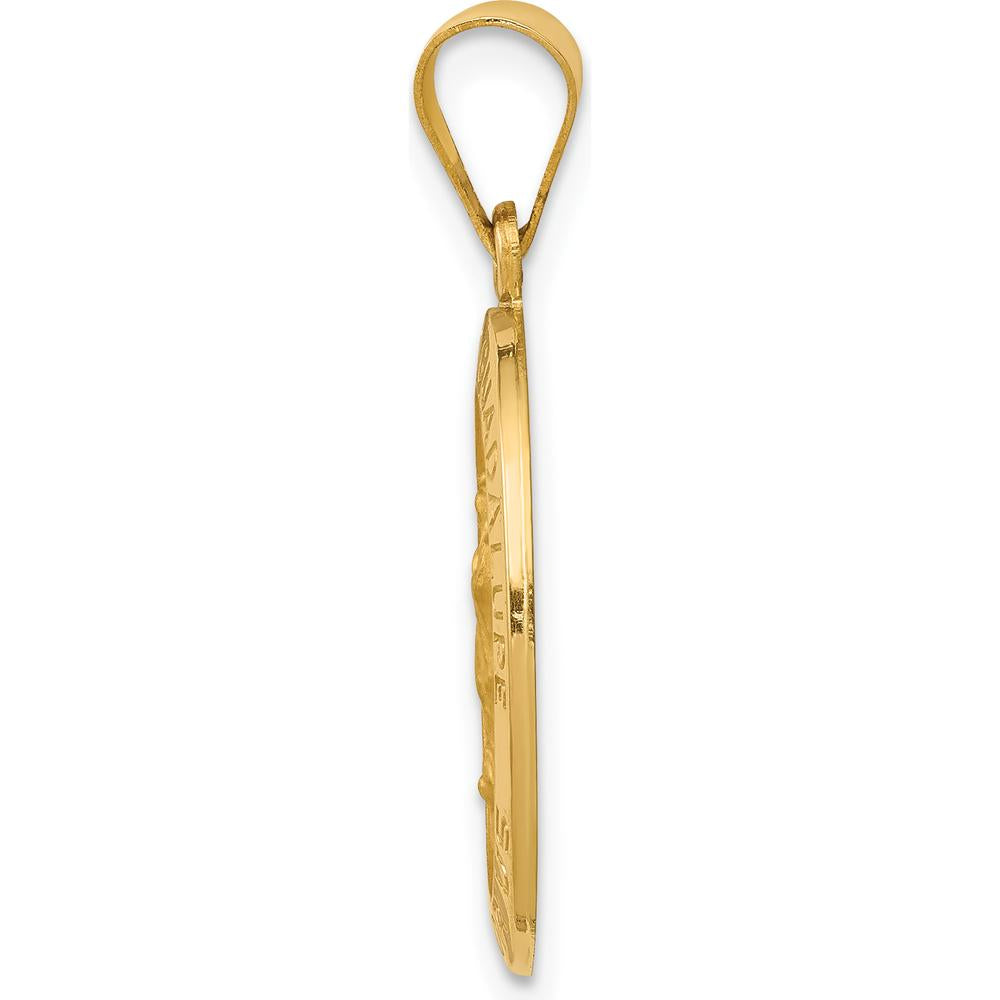14K Yellow Gold Our Lady of Guadalupe Hollow Pendant with Polished and Satin Finish by Oro Pregiato