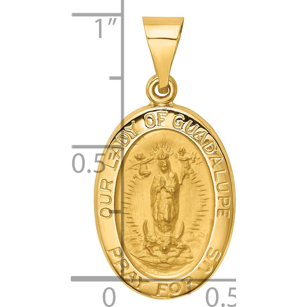 14K Yellow Gold Our Lady of Guadalupe Hollow Pendant with Polished and Satin Finish by Oro Pregiato