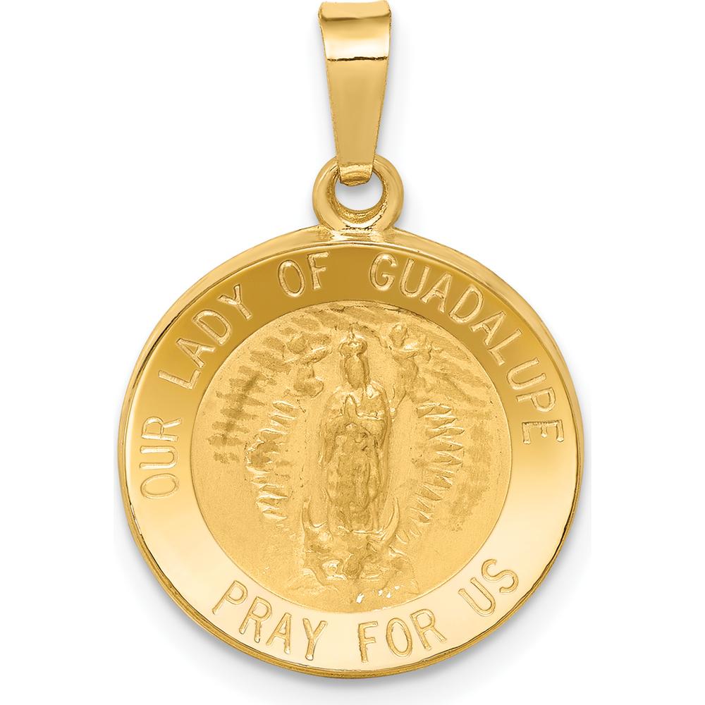 14K Yellow Gold Our Lady of Guadalupe Medal Pendant with Satin Finish - 23mm Length by Oro Pregiato