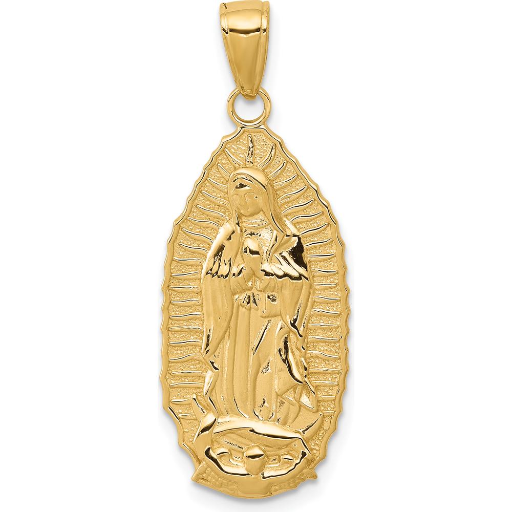 14K Yellow Gold Our Lady of Guadalupe Pendant - Polished and Satin Finish - 33.4mm Length by Oro Pregiato