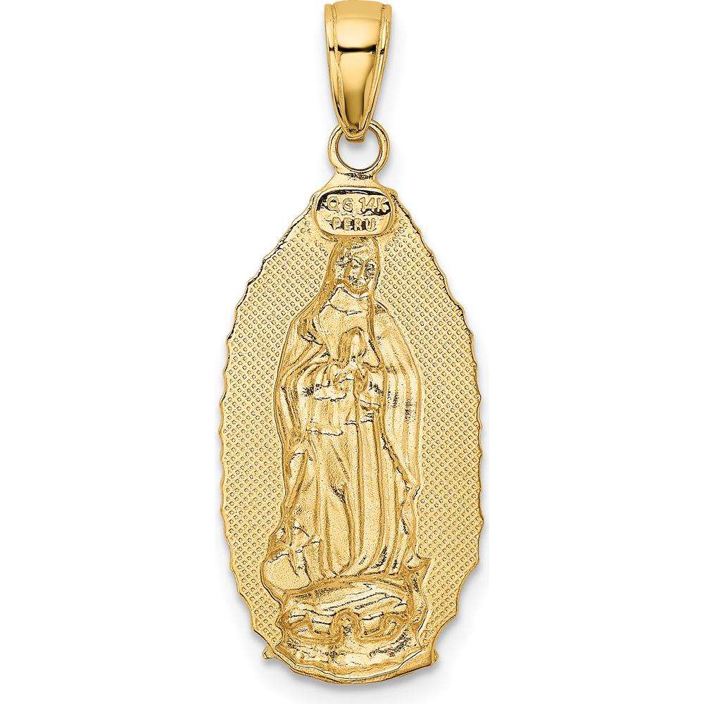 14K Yellow Gold Our Lady of Guadalupe Pendant - Polished and Satin Finish - 33.4mm Length by Oro Pregiato