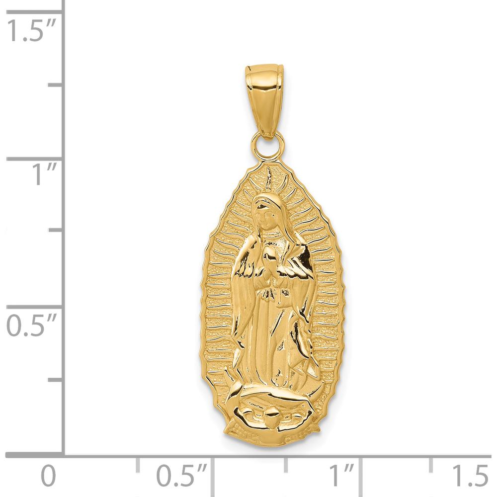 14K Yellow Gold Our Lady of Guadalupe Pendant - Polished and Satin Finish - 33.4mm Length by Oro Pregiato