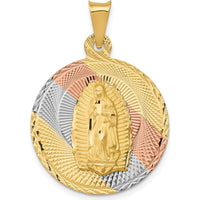 14K Yellow Gold Our Lady of Guadalupe Pendant with Diamond-Cut and Rose Rhodium Accents by Oro Pregiato