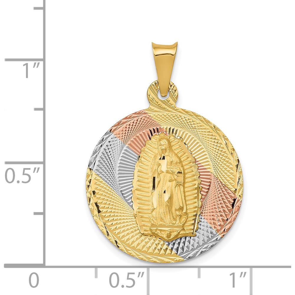 14K Yellow Gold Our Lady of Guadalupe Pendant with Diamond-Cut and Rose Rhodium Accents by Oro Pregiato