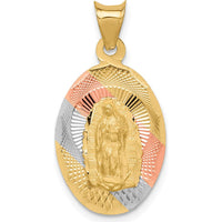 14K Yellow Gold Our Lady of Guadalupe Pendant with Rose and White Rhodium Accents - Diamond-cut Texture by Oro Pregiato