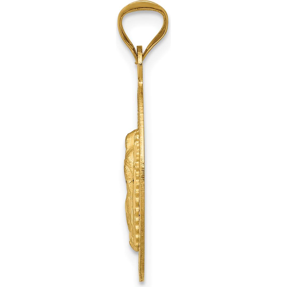 14K Yellow Gold Our Lady of Guadalupe Pendant with Rose and White Rhodium Accents - Diamond-cut Texture by Oro Pregiato
