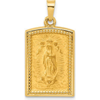 14K Yellow Gold Our Lady of Guadalupe Rectangular Pendant with Satin and Polished Finish by Oro Pregiato