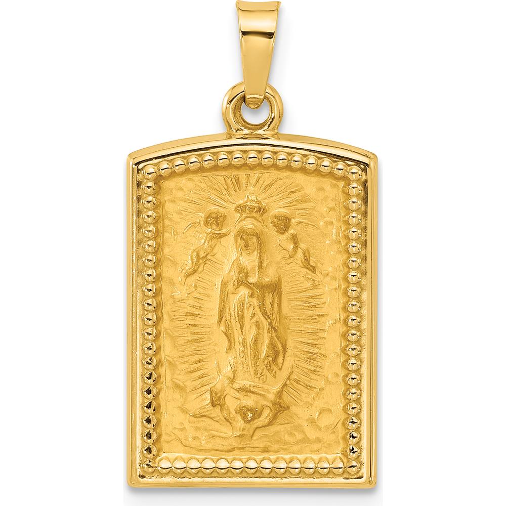 14K Yellow Gold Our Lady of Guadalupe Rectangular Pendant with Satin and Polished Finish by Oro Pregiato