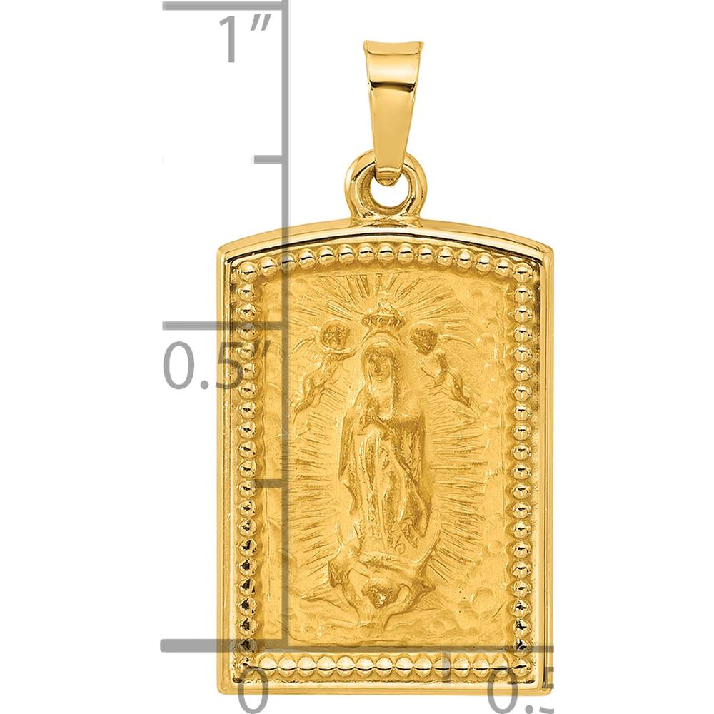 14K Yellow Gold Our Lady of Guadalupe Rectangular Pendant with Satin and Polished Finish by Oro Pregiato